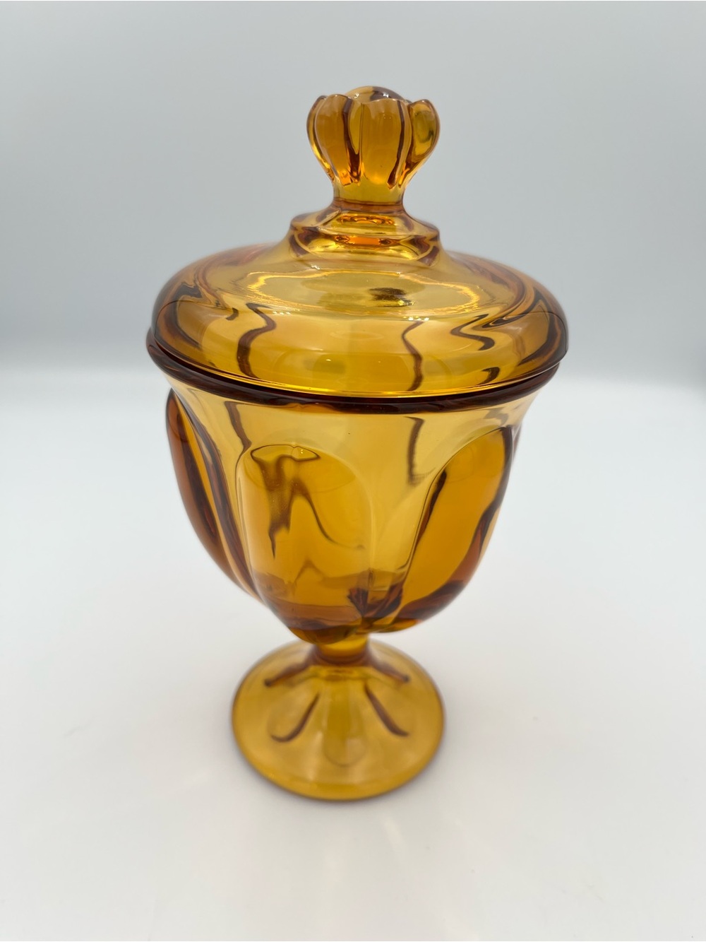 Vintage MCM Viking Glass Amber 8” 6 Petal Candy Dish